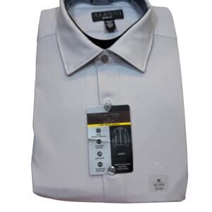 Alfani Men's Slim-Fit Dash-Print Dress Shirt white gray 15-15.5 32-33 $65